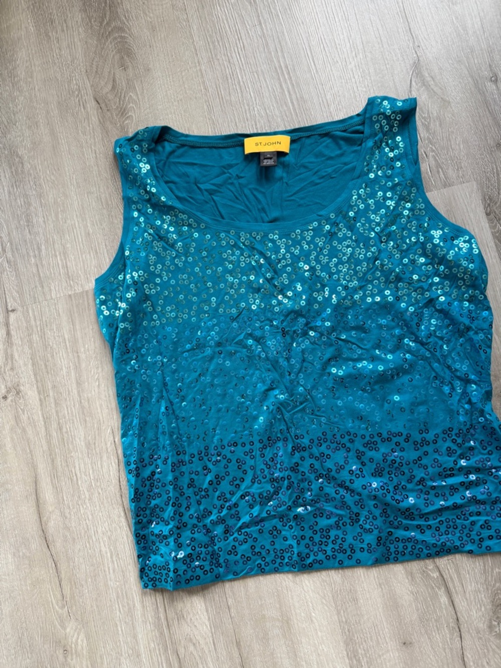 St. John Teal Ombré Sequin Scoop Neck Tank XL